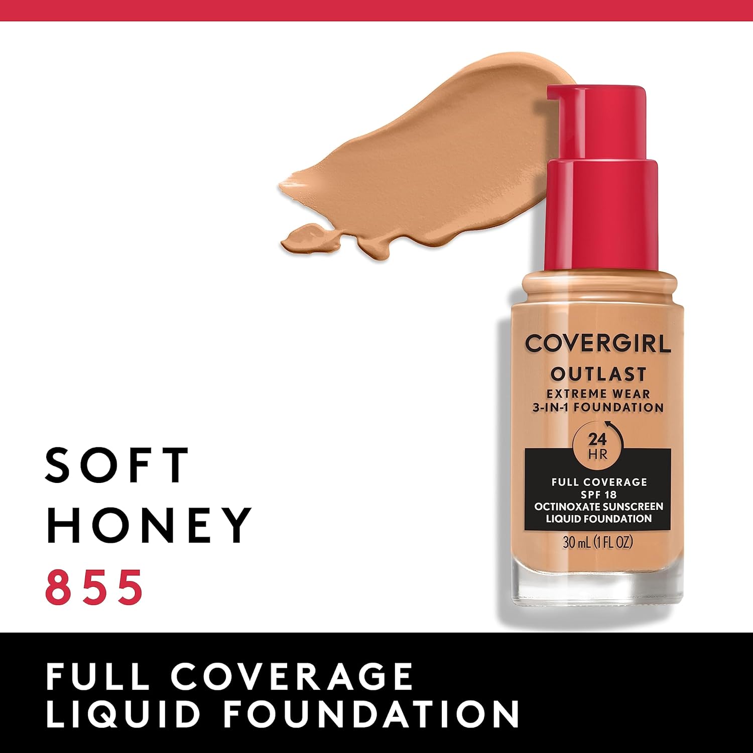 Covergirl Outlast Extreme Wear 3-in-1 Full Coverage Liquid Foundation, SPF 18 Sunscreen, Soft Honey, 1 Fl. Oz. - Image 3