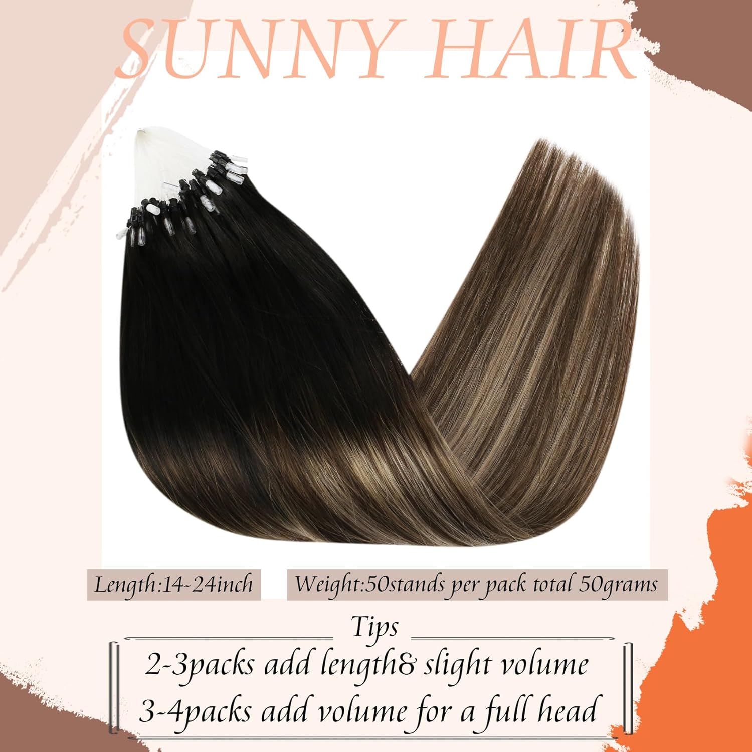 Sunny Hair 18 Inch Medium Ash Blonde Ombre Micro Link Human Hair Extensions 50g - Image 2