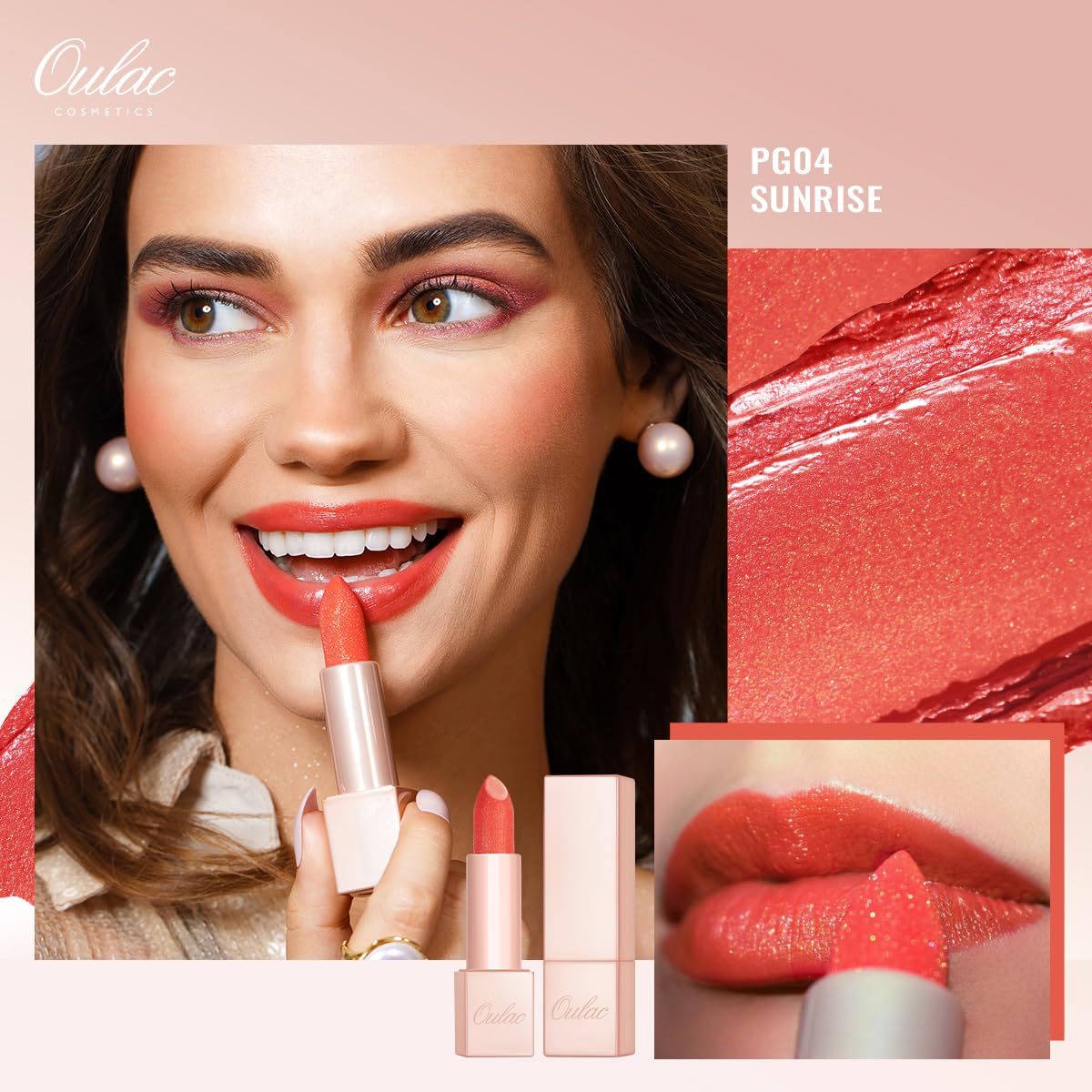 Oulac Moisturizing Coral Lipstick for Women Tinted Lip Balm Infused with Sodium Hyaluronate Acid, Lightweight Lip Makeup, Vegan & Gluten Free, PG04 Sunrise - Image 2