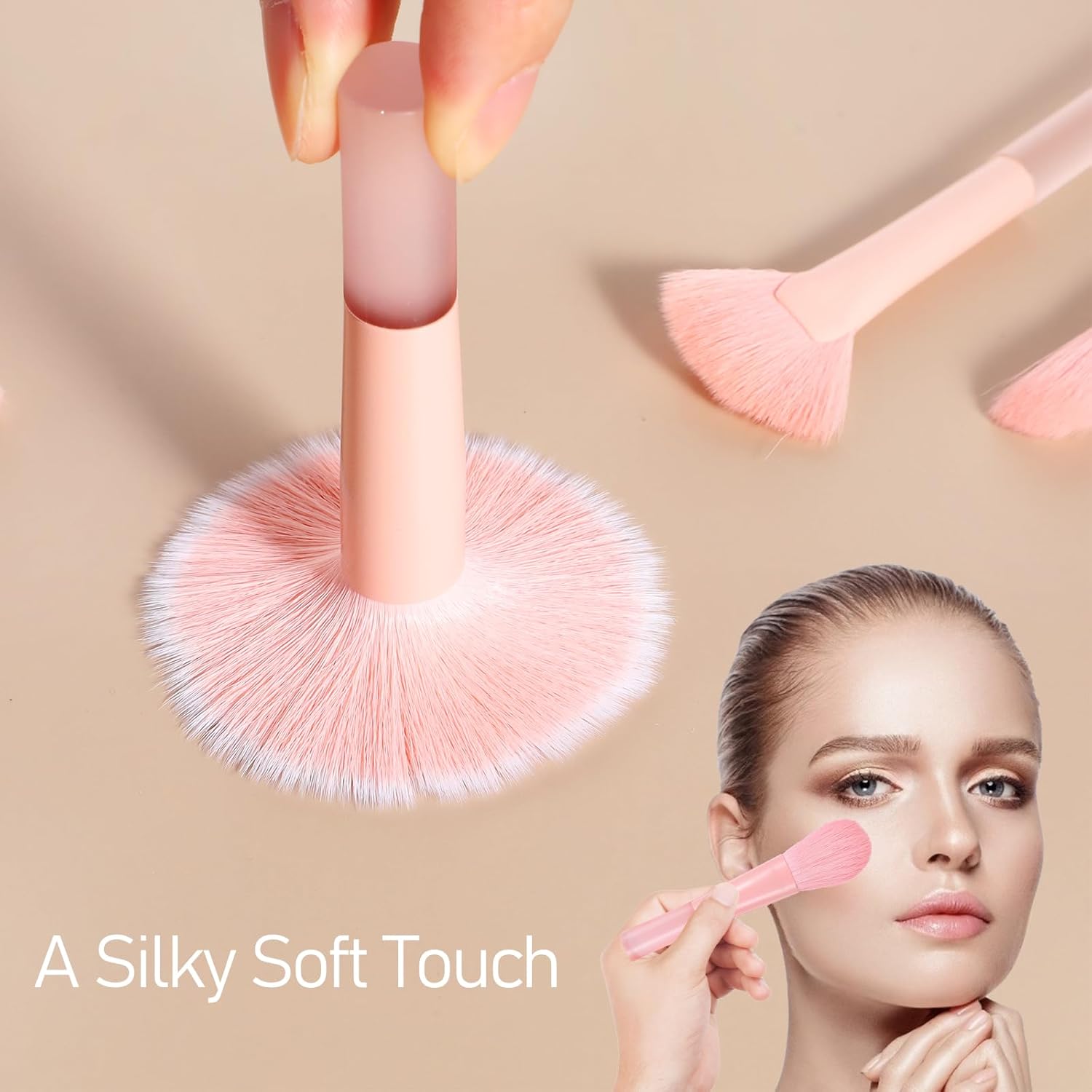 10 Pcs Travel Makeup Brush Set with Case Pink Mini Makeup Brushes Portable Travel Size Make up Brushes Kabuki Powder Foundation Blush Highlight Eye Blending Shadows Concealer Lips Brush for Travel - Image 6