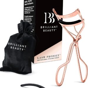 Brilliant Beauty Eyelash Curler with Satin Bag & Refill Pads - Award Winning - No Pinching, Just Dramatically Curled Eyelashes for a Lash Lift in Seconds (Rose Gold)