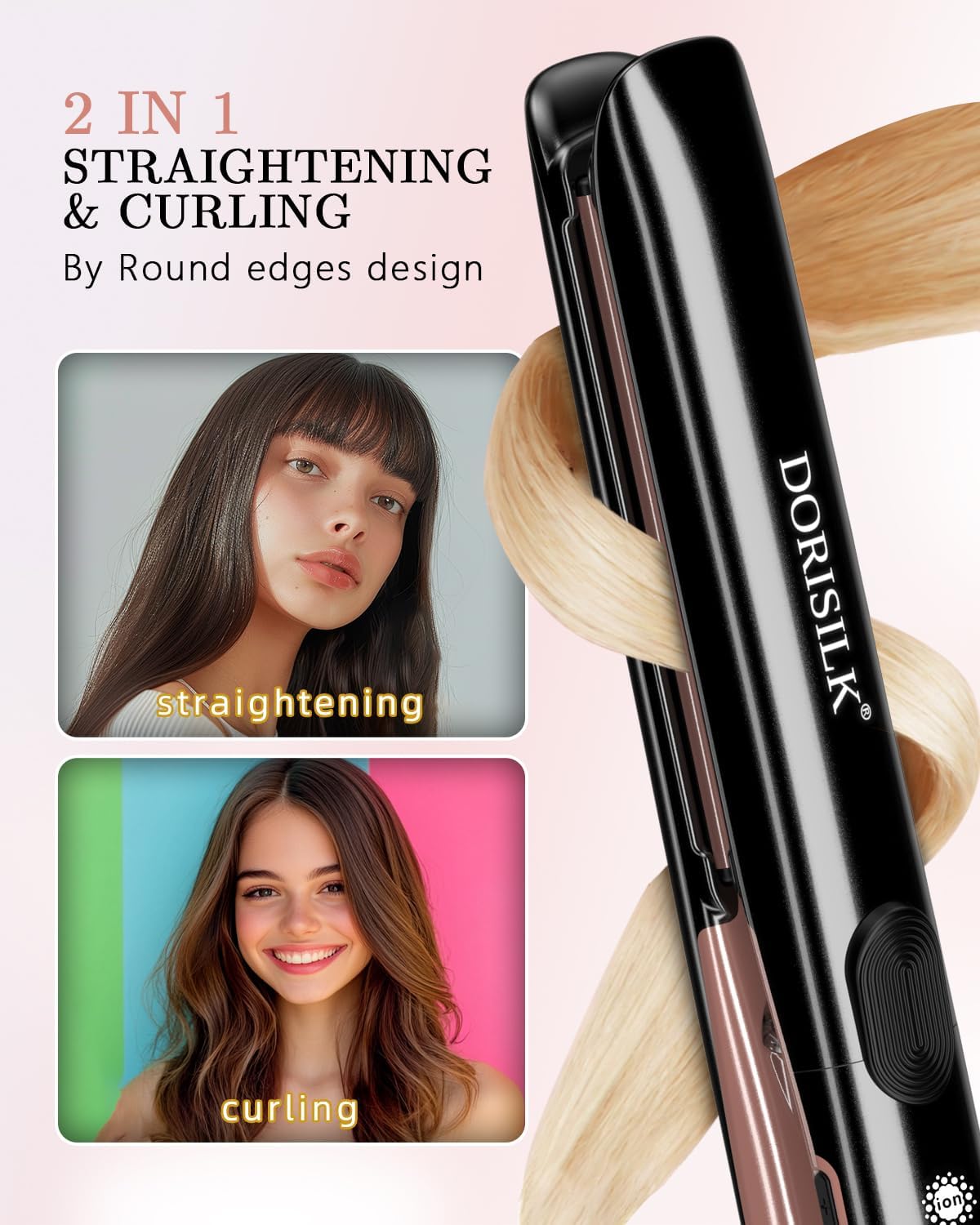 DORISILK 500 Degree High Temp Professional Hair Straightener,30s Fast Heating Ceramic Flat Iron ,2 in 1 Hair Straightener and Curler,Plasma Flat Iron Get Frizz-Free ,Dual Voltage for Travel Using - Image 2
