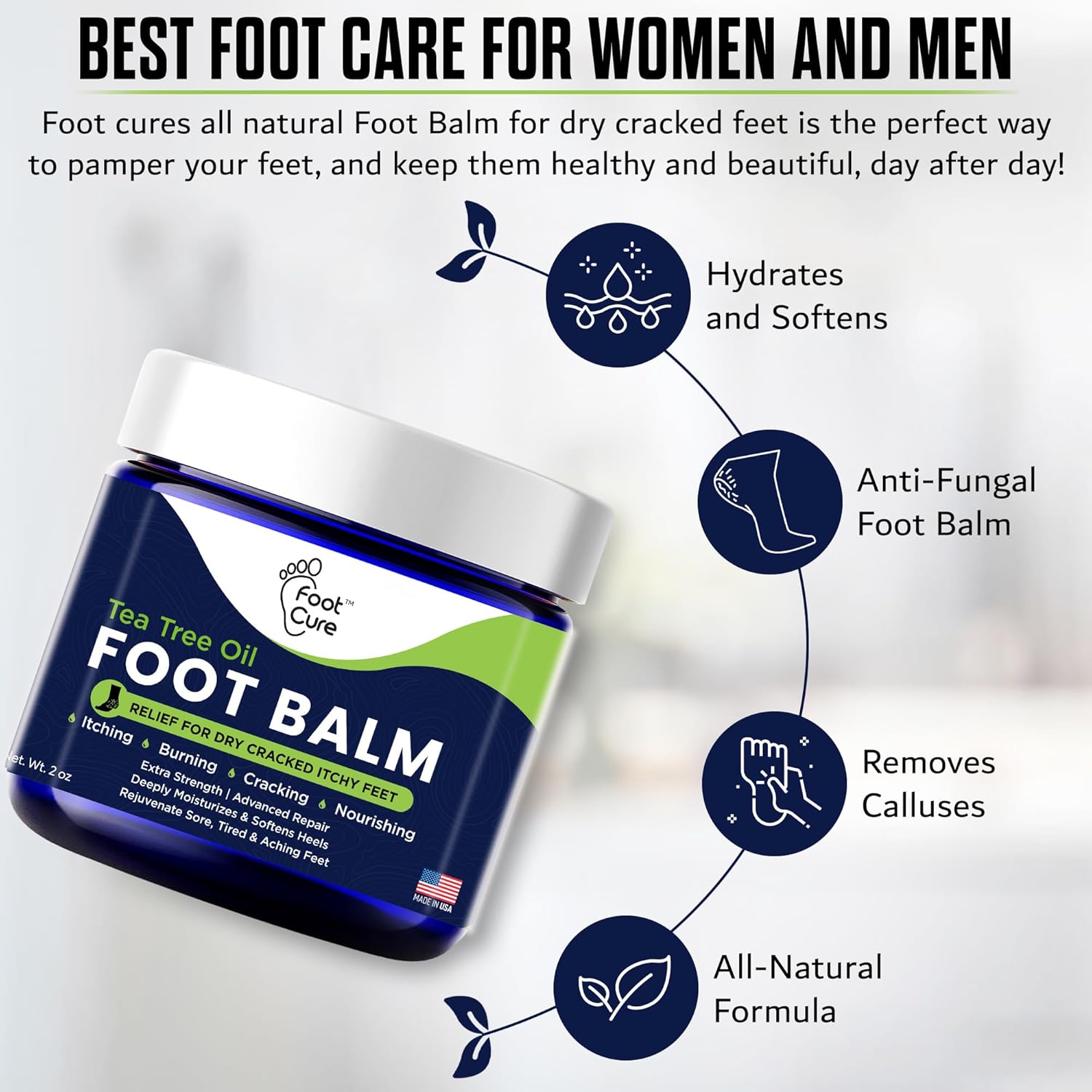 Tea Tree Oil Balm – Moisturizer for Dry Cracked Feet – Instantly Hydrates & Soothes Irritated Skin & Athlete's Foot – Best Care for Women and Men – Made in USA - Image 7