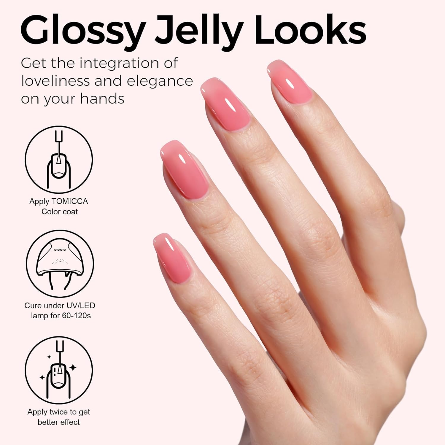 TOMICCA Gel Nail Polish, Strawberry Red Gel Polish, Light Red Jelly Nail Polish Quick Dry, Soak Off U V Translucent Gel Polish Colors Long Lasting Nail Art Manicure - Image 2
