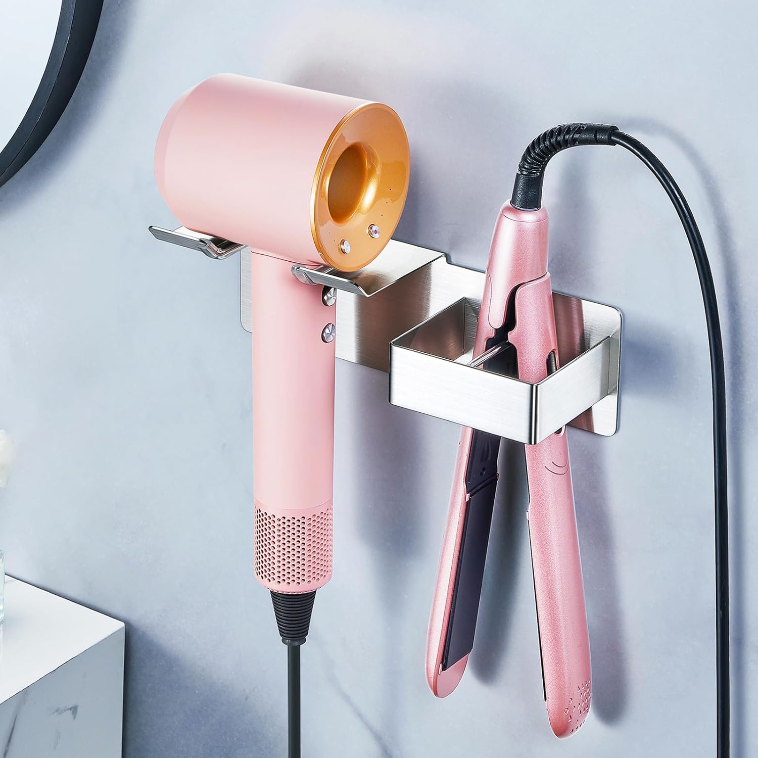 Stainless Steel Wall Mount Hair Dryer and Straightener Organizer for Bathroom Storage - Image 9