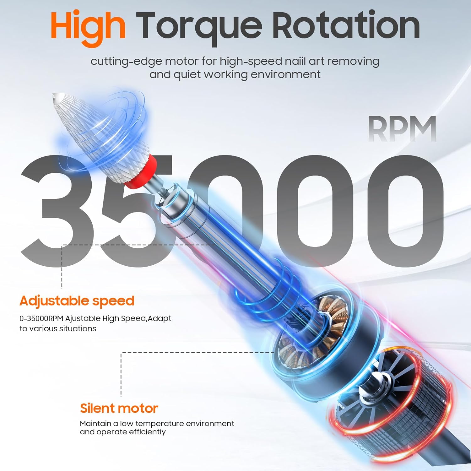 Professional Nail Drill 35000 RPM,SONGMIN Portable Cordless Efile with Bits Kit for Acrylic Nails Gel Polishing Removing,Rechargeable Electric Nail File Machine for Manicure,Pedicure Salon Home,Pink - Image 3