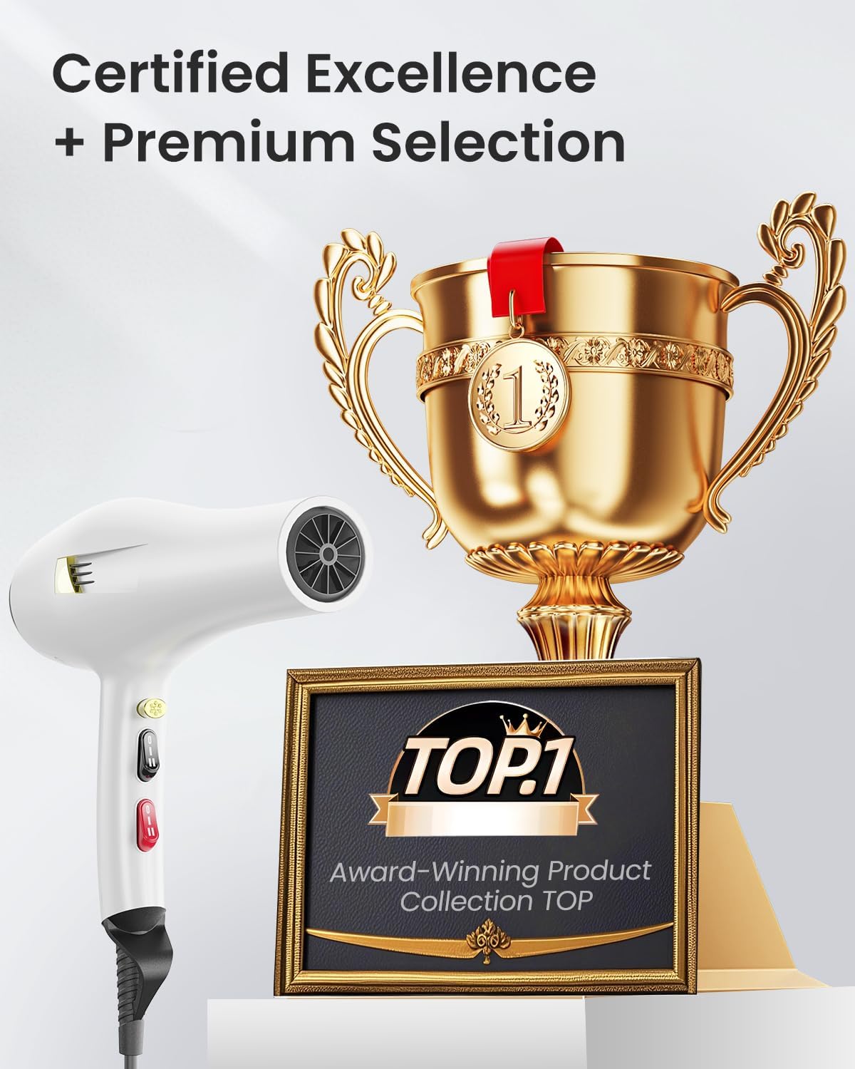 Professional Ionic Hair Dryer AC Motor Fast Drying Salon Blow Dryer with Diffuser, Comb, Nozzle, Concentrator, for Curly and Straight Hair, 2 Speed & 3 Heat Setting, Cool Button, White - Image 9