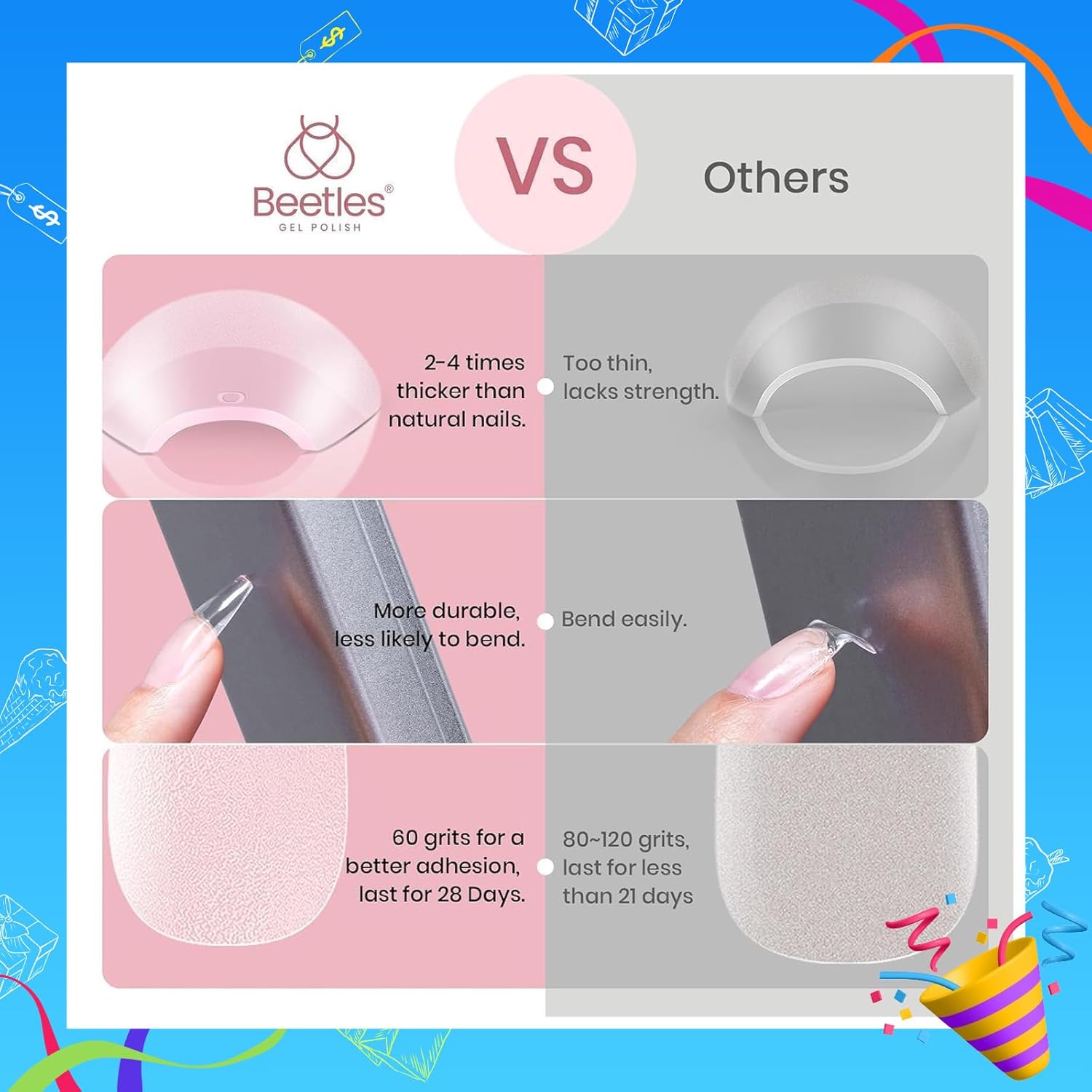 Beetles Gel Nail Tips Medium Coffin Etch X Nail Tips, 12 Sizes 288Pcs Pre Shaped Half Matte Press On Nails Full Cover False Nails for Pastel Spring Nails Acrylic Fake Nails Nail Extensions Kit - Image 6