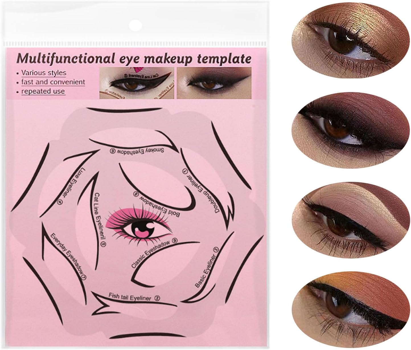 Eyeliner Stencils 4 Sheets Eyeliner Stencil Set 6 in 1 Reusable Eyeliner Stencils for Ideal Winged Tip Includes Eyeshadow Stencils and Eyeliner Tape Makeup Tool for Hooded Eyes, Clear