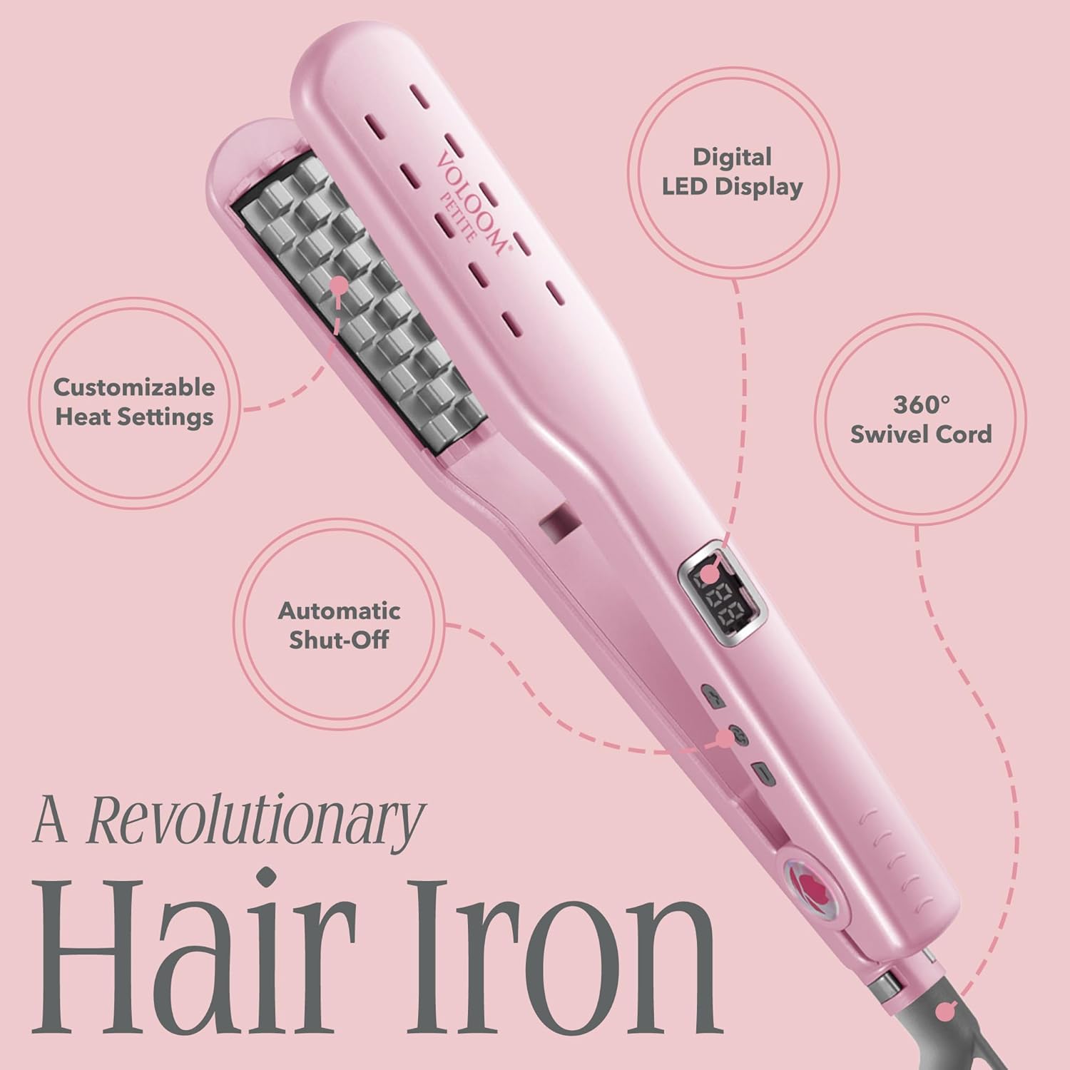 VOLOOM Petite 1” Inch Professional Volumizing Ceramic Flat Iron - Hair Volumizer & Styling Tool with Adjustable Temp & Auto Shut-Off for Lasting Volume for Medium or Fine Hair - Heat Resistant Case - Image 4