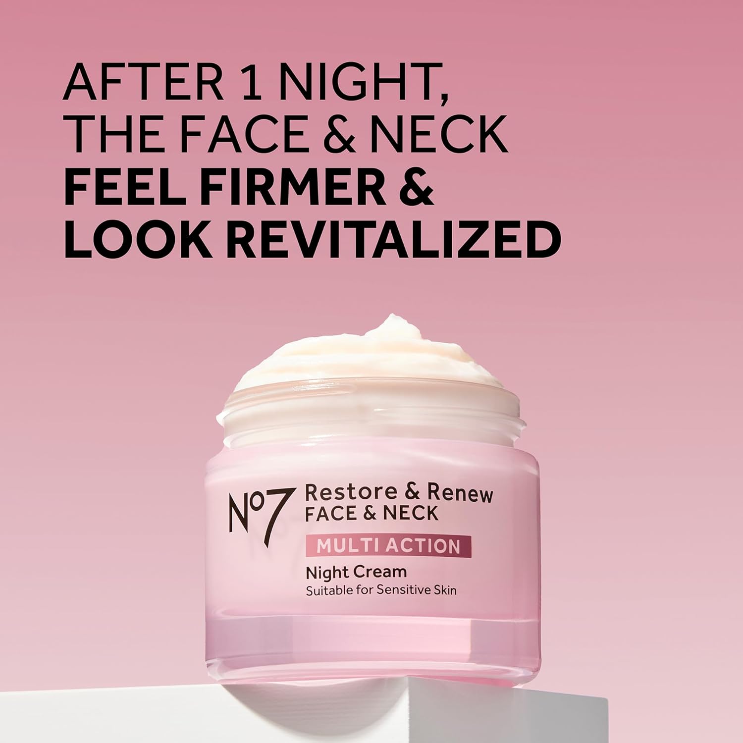 No7 Restore & Renew Multi Action Face & Neck Cream - Nighttime Collagen Peptide Facial Moisturizer - Anti Aging Face Cream Enriched with Hyaluronic Acid, Shea Butter + Vitamin E to Firm Skin (50ml) - Image 2