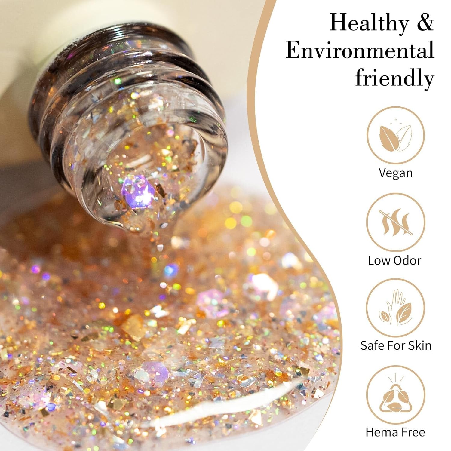 CANNI Glitter Gel Nail Polish 1pcs 9ml Broken Gold color Glitter Nail Polish Soak Off Uv LED Nail Lamp Prism Flash Series Nail Art Manicure Salon DIY Home - Image 2