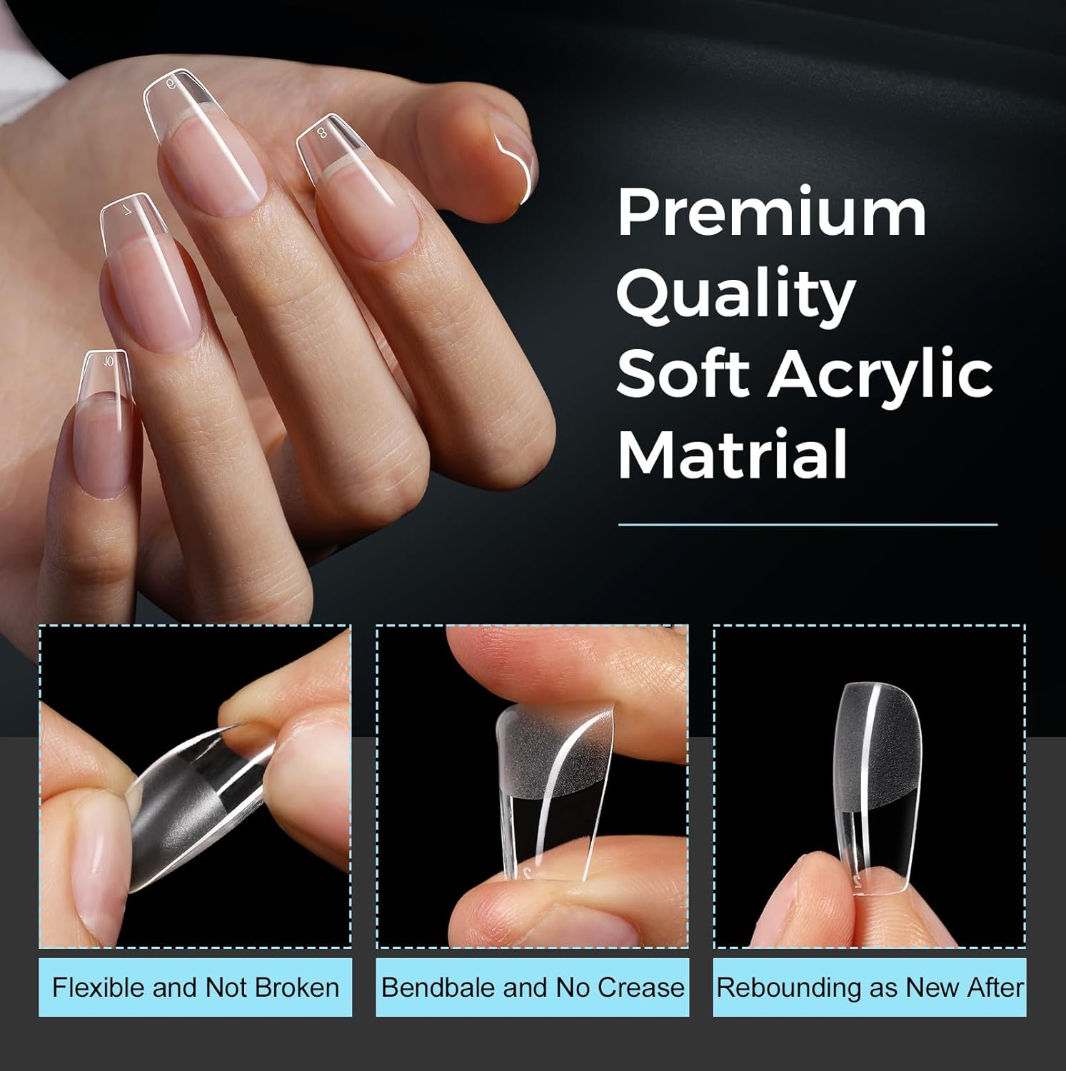 TOMICCA Clear Nail Tips Acrylic Nails 240Pcs Medium Coffin Acrylic Nail Kit 15 Sizes Clear Nails Pre-shaped Gel Nail Tips for Nail Extensions Home DIY Salon - Image 5