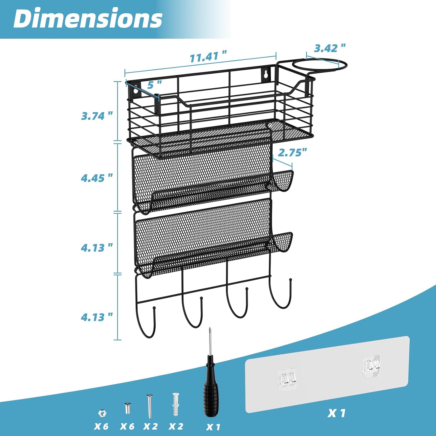 VITVITI Metal Hair Tool Organizer Wall Mount, Hair Dryer Holder with 3 Tier Shelf Basket Hooks, Bathroom Hair Styling Tool Organizer for Curling Iron/Blow Dryer/Straightener, Matte Black - Image 6