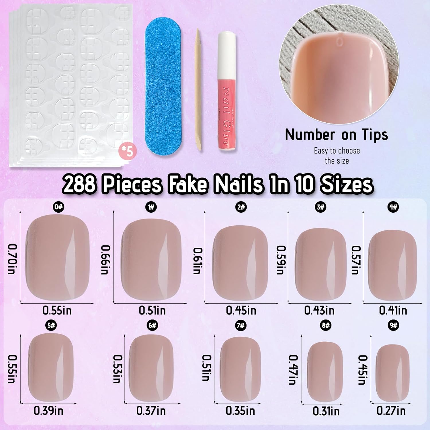 LoveOurHome 240PC Square Press on Nails Short Fake Nail, Short Press on Nails Square Dark Nude Glue Nails Full Cover Artificial Fingernail Girls Kids XS Acrylic Nail Presson Nails with Adhesive Tab - Image 2