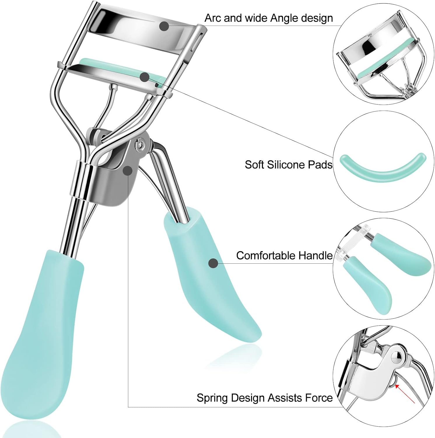 Blue Eyelash Curler with Comb and Brush for All Eye Shapes, Includes 5 Silicone Pads - Image 3