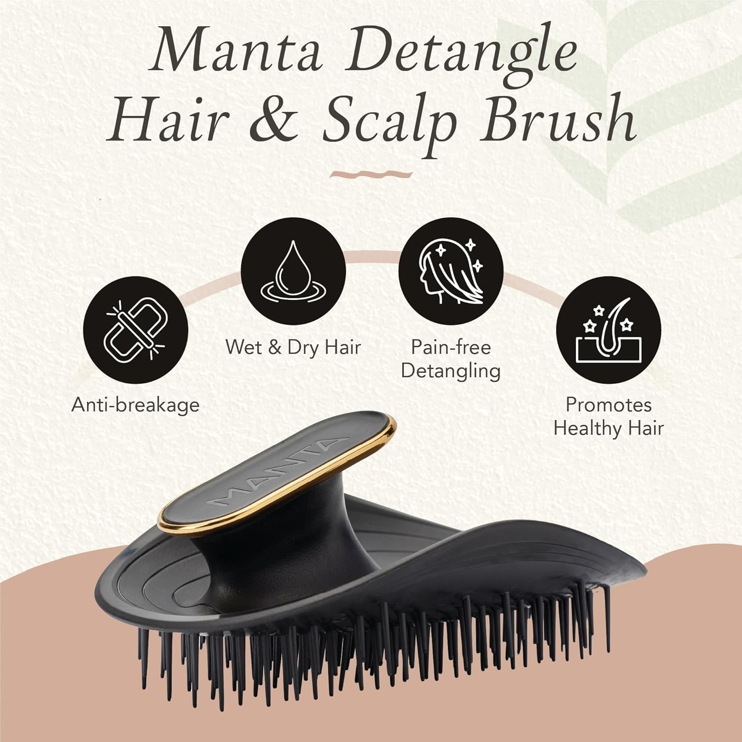 Manta Original Anti-Breakage Hairbrush – Gentle Detangling Brush for Wet & Dry Hair, Flexible Hairbrush for All Types, Healthy Hair Care for Women & Men, Black - Image 2