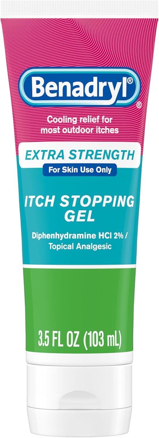 Benadryl Extra Strength Anti Itch Relief Gel, 2% Diphenhydramine HCl, Relief from Insect Bites, Sunburn & More, Great for Camping Essentials, 3.5 fl oz