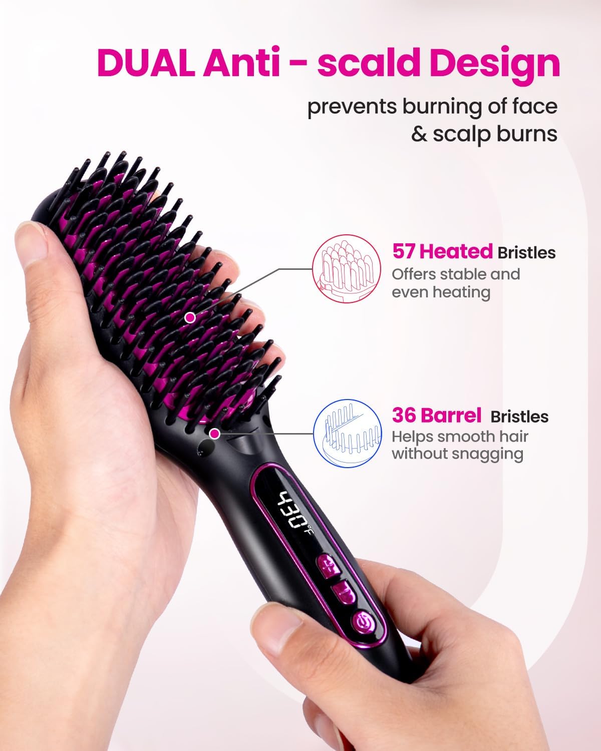 Mini Hair Straightener Brush Travel Size for Women,Dual Voltage Straightening Brush with Ceramic Heated Bristles,Adjustable Temperature&LED Display - Image 5
