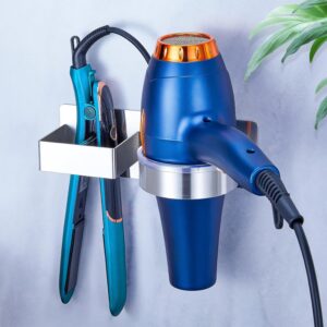 Hair Dryer Holder Wall Mounted, Hair Tool Organizer for Bathroom, Adhesive Blow Dryer Holder, Stainless steel Hair Dryer Hanger Straightener Holder Curling Iron Holder for Barber Shops