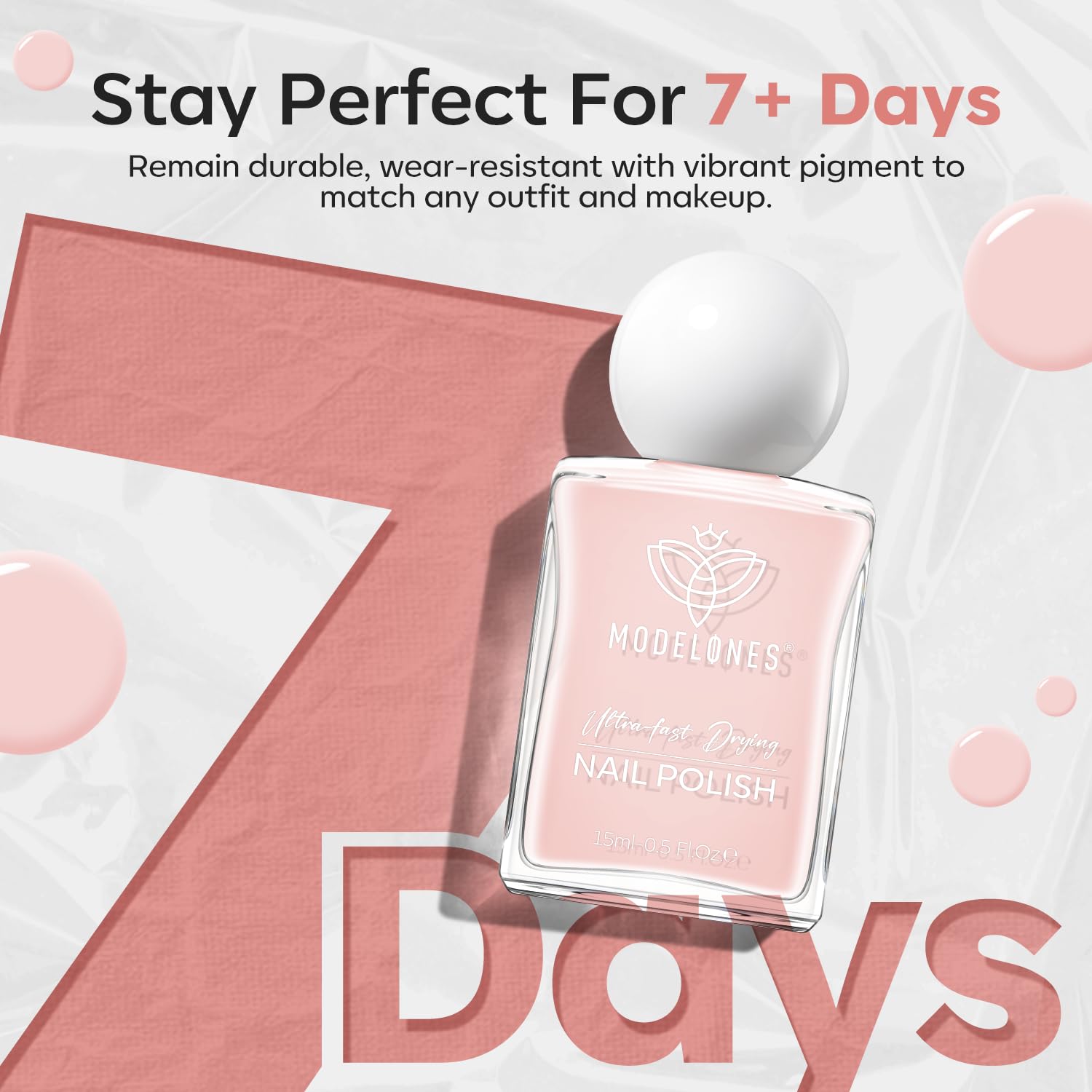 modelones Pastel Pink Nail Polish, Light Pale Pink 15 ml Quick Dry Nail Lacquer Strengthener Long Last Shine Fingernail Toe Nail Art DIY Home Travel Manicure Gift for Women Girls 0.5 Fl Oz - Image 6