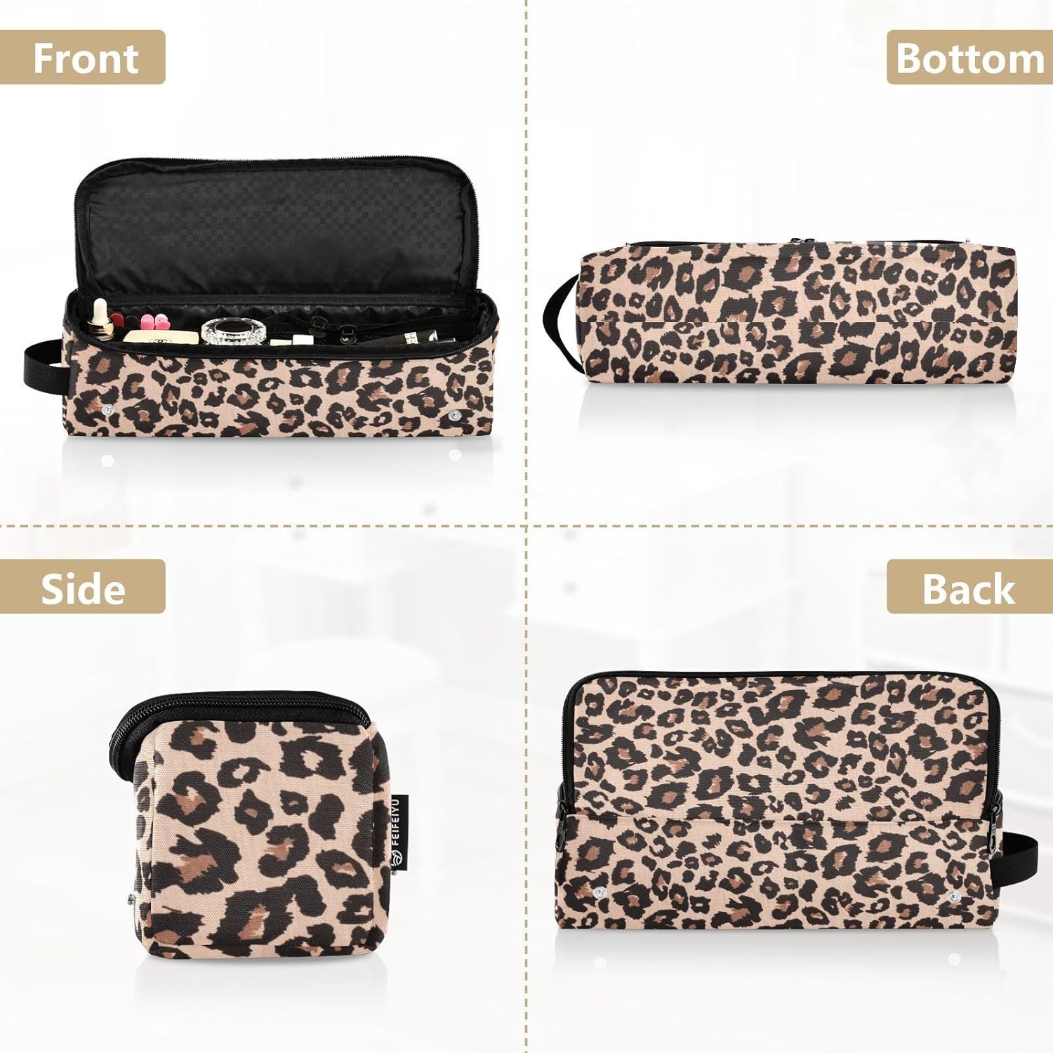 Leopard Print Brown Heat Resistant Travel Bag with Mat for Curling Irons - Image 5