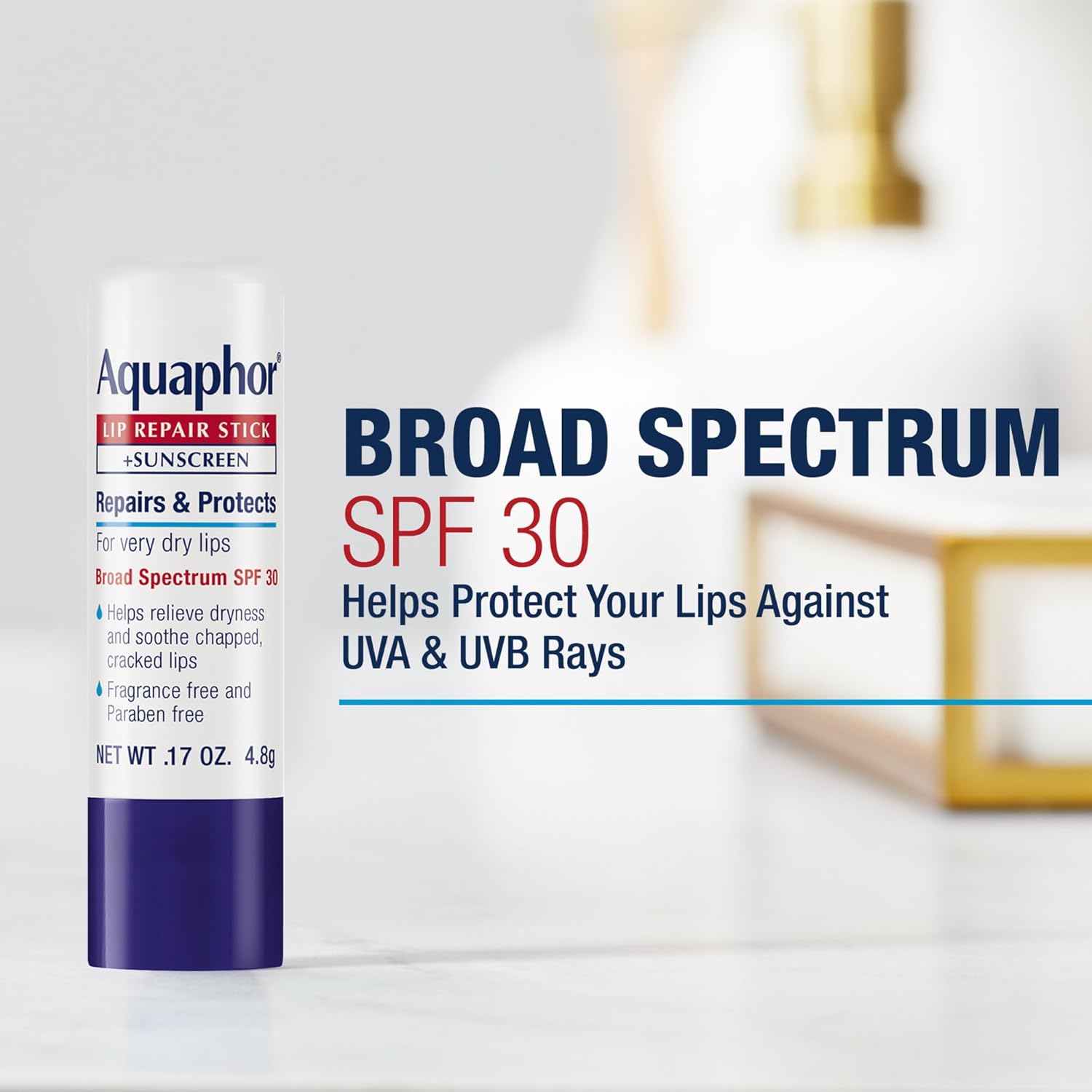 Aquaphor Lip Repair and Protect Stick with Sunscreen, Broad Spectrum SPF 30 Sunscreen Lip Balm, 0.17 Oz Stick, Pack of 4 - Image 2