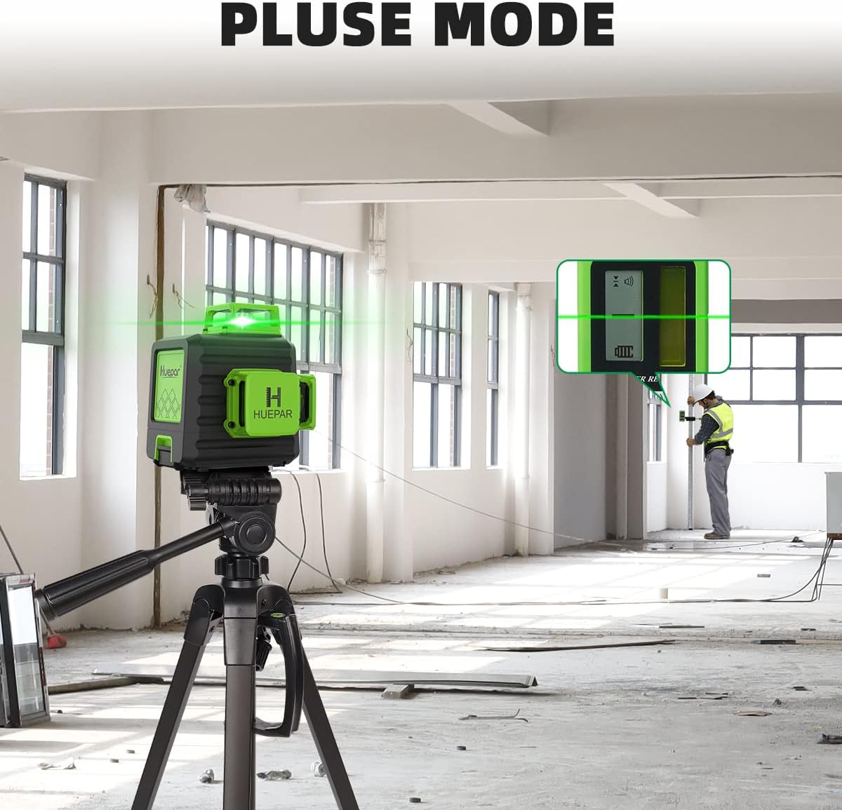 Laser Level 360 Self Leveling with 47" Tripod, Huepar 3x360° High Brightness Green Laser Leveler Tool for Construction, Tile and Picture Hanging, 5200 mAh Li-ion Battery & 2 Portable Bag Included - Image 6