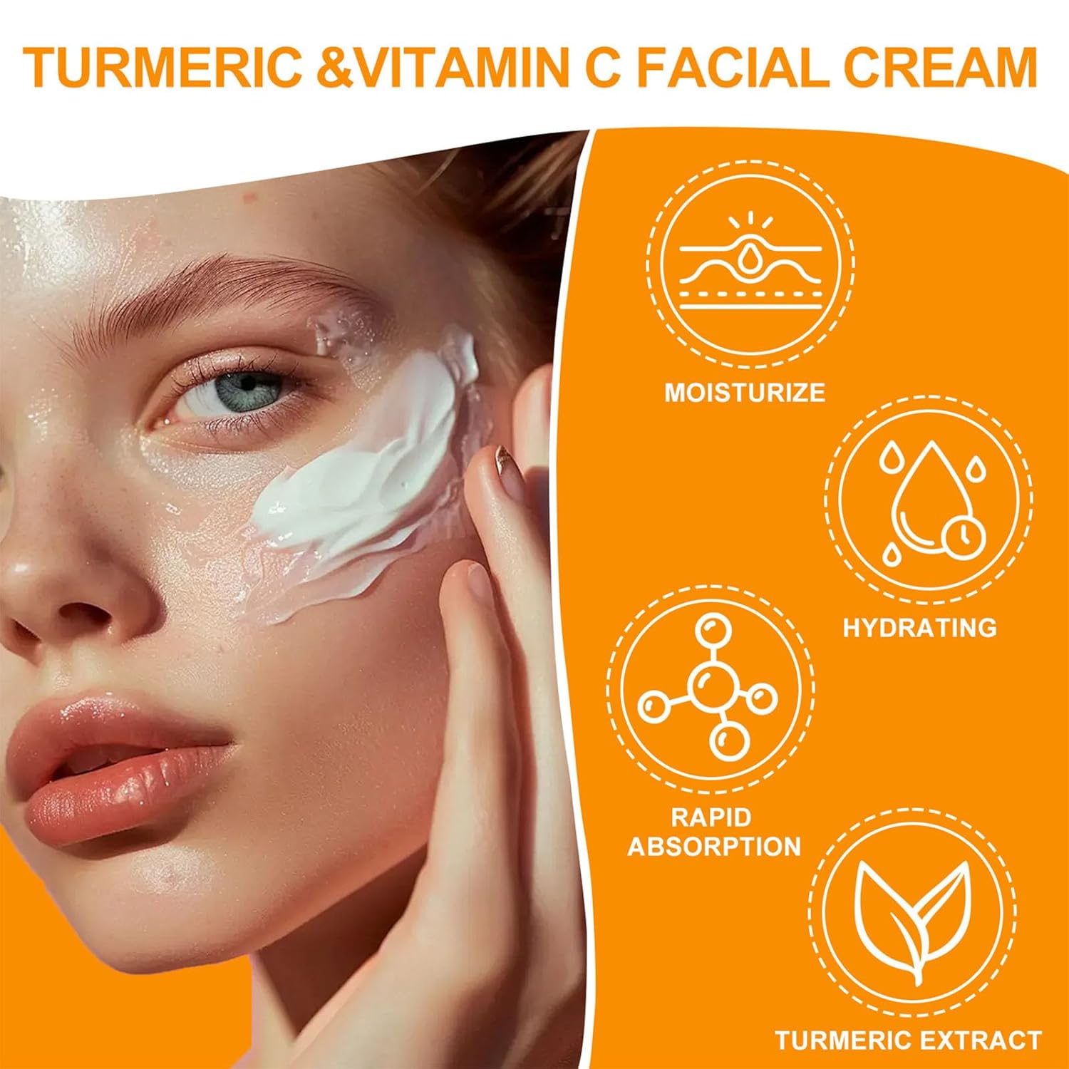 Turmeric Vitamin C Face Cream, Anti-Aging Turmeric Cream, Firming Skin, Improve Acne and Reduce Dark Spots, Even Skin Tone, Turmeric Vitamin C Cream Deeply Hydration,Repair Improve Dull Skin - Image 3