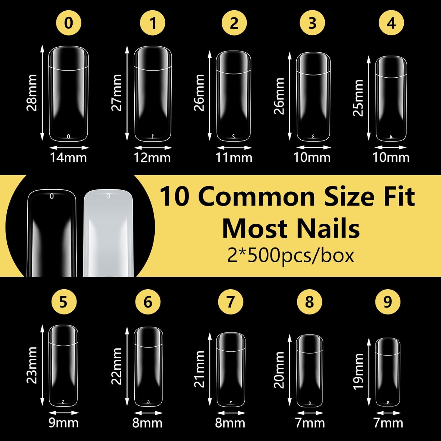 Professional 1000 Piece Clear Short Square French Acrylic Nail Tips Kit with Clipper and Files - Image 3