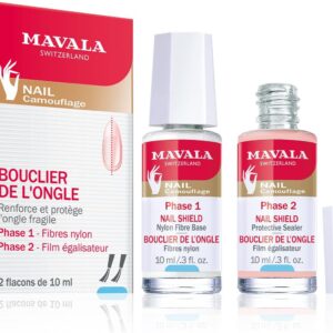 Mavala Nail Shield, 2 Count, Phase 1 & 2, Clear Nail Polish Top Coat, Nail Strengthener, Nail Growth & Nail Hardener Treatment, Nail Care and Repair for Brittle or Split Nails