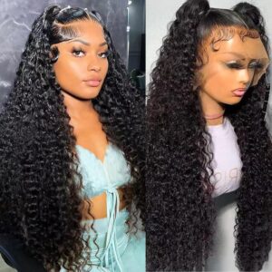 30 Inch Water Wave 13x6 HD Lace Front Wigs Human Hair Pre Plucked 200 Density Deep Part Curly Wig for Women with Hairline Water Wave Frontal Wigs Human Hair