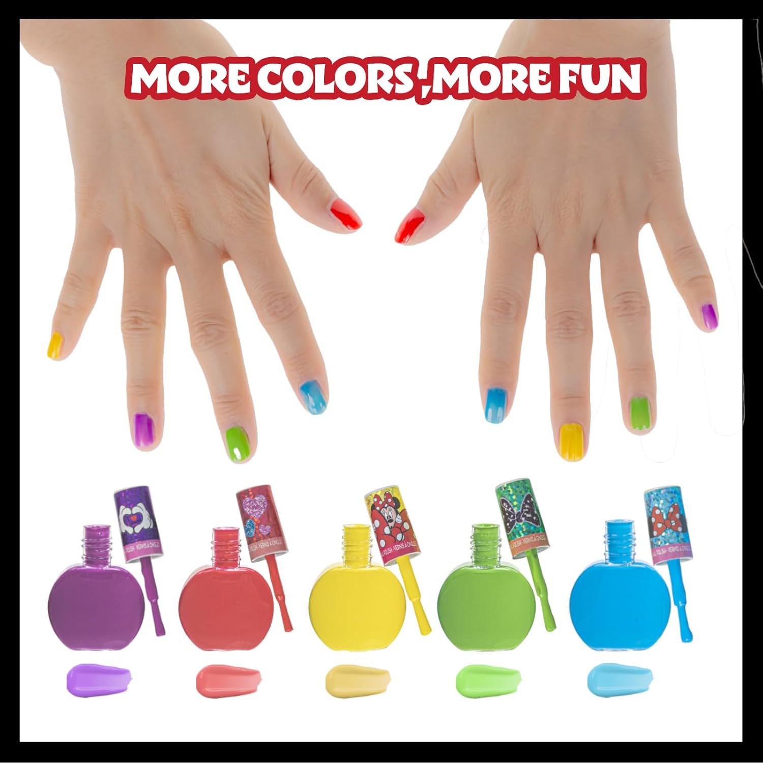 Townley Girl Disney Minnie Mouse 18 Piece Water-Based Nail Polish Set, Quick Dry and Peels-Off, Nail Paint Set for Girls, Perfect for Parties, Sleepovers and Makeovers, Ages 3 - Image 6