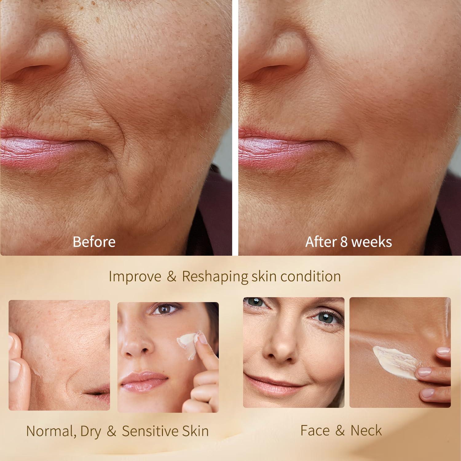 Tighten and Lift Neck Cream, Deep Hydration Neck Firming Cream with Retinol, Collagen & Honey Anti-Aging & Wrinkle Moisturizer for Face, Neck & Décolleté Women & Men 1.7 Fl Oz - Image 5