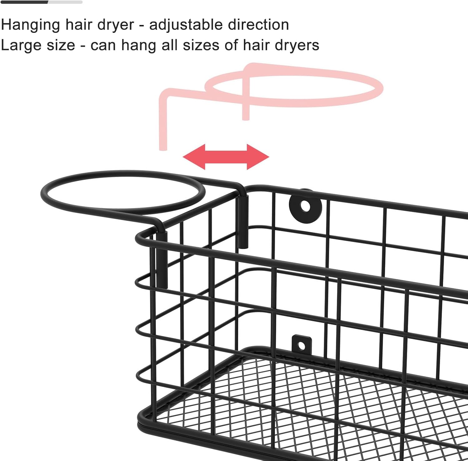 Wall-Mounted Hair Dryer Holder Styling Tool Organizer 4-Shelf Storage Wire Basket with Hook Heat Safe Rack for Hair-Straighteners,Curling Wands,Flat Iron,Perfume,Cabinet Door Bathroom Kitchen - Image 8