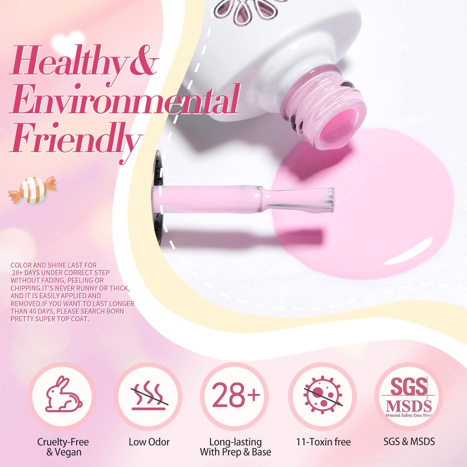 Born Pretty Pastel Gel Nail Polish Set Spring Summer Gel Polish Macaron Candy Sweet Color Gel Polish Easter Soft Pink Yellow Purple Blue Green Colors Collection Nail Art Gift Box 7ML 6PCS - Image 8