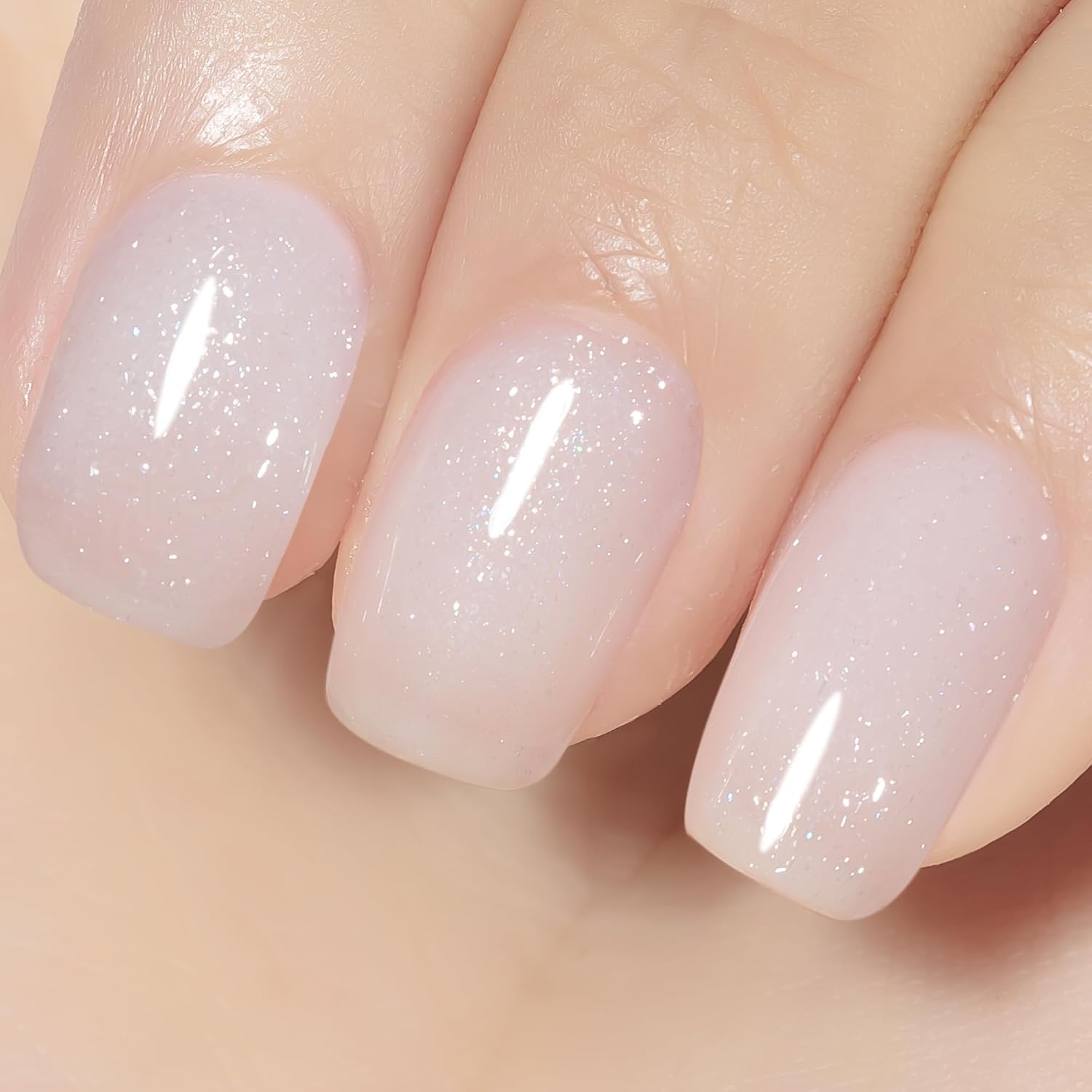 YTD Likomey Nude Glitter Gel Nail Polish,15ml Milky White Pearly Shimmer Jelly Translucent Neutral Holographic Iridescent Sparkly Salon Home DIY UV Manicure Nail Art Varnish,SF346