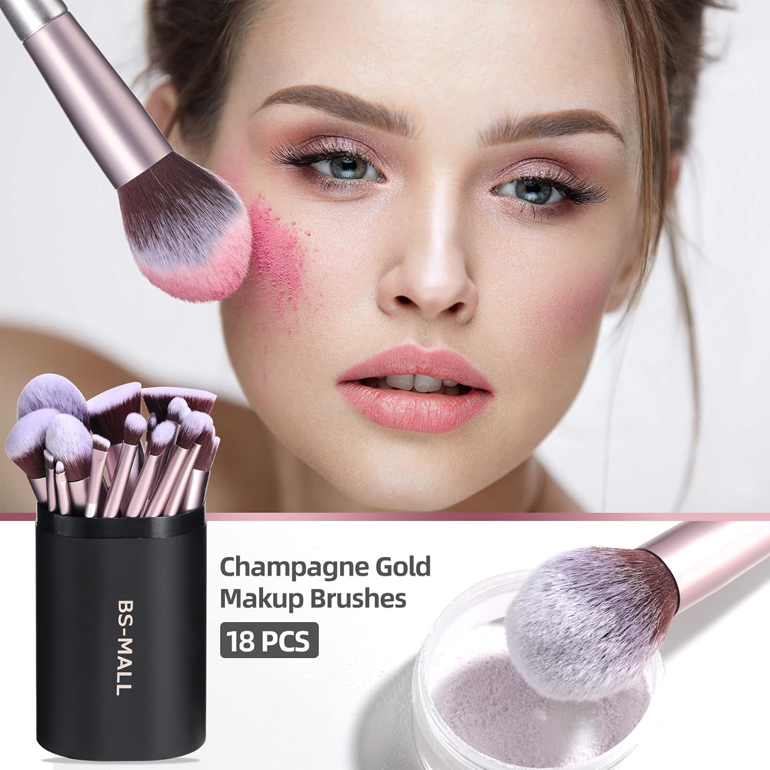BS-MALL Makeup Brush Set 18 Pcs Premium Synthetic Foundation Powder Concealers Eye shadows Blush Makeup Brushes with black case - Image 5