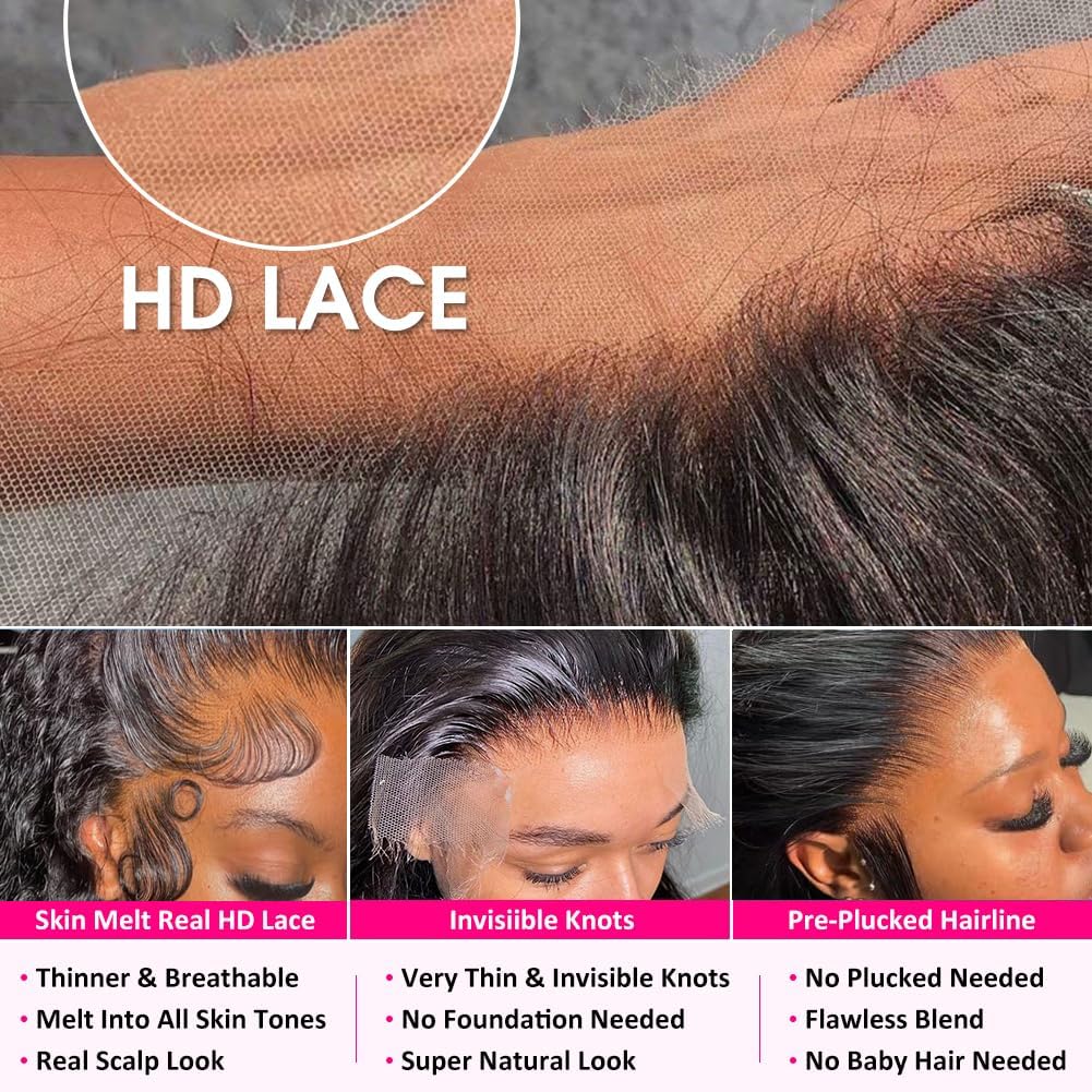 34 Inch 13x6 Lace Front Wigs Human Hair Water Wave Hd Lace Frontal Wigs Human Hair Wet And Wavy Pre Plucked With Baby Hair 200 Density Natural Color - Image 4