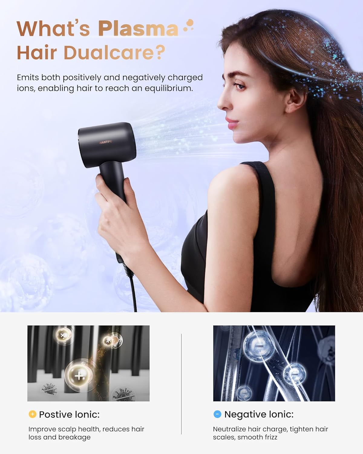 Ionic Hair Dryer High Speed Blow Dryer with 110000 RPM Brushless Motor Fast Drying - LED Display, Thermo-Control, Low Noise Professional Portable Hairdryer for Travel, Salon, Home, Gift (Black) - Image 2