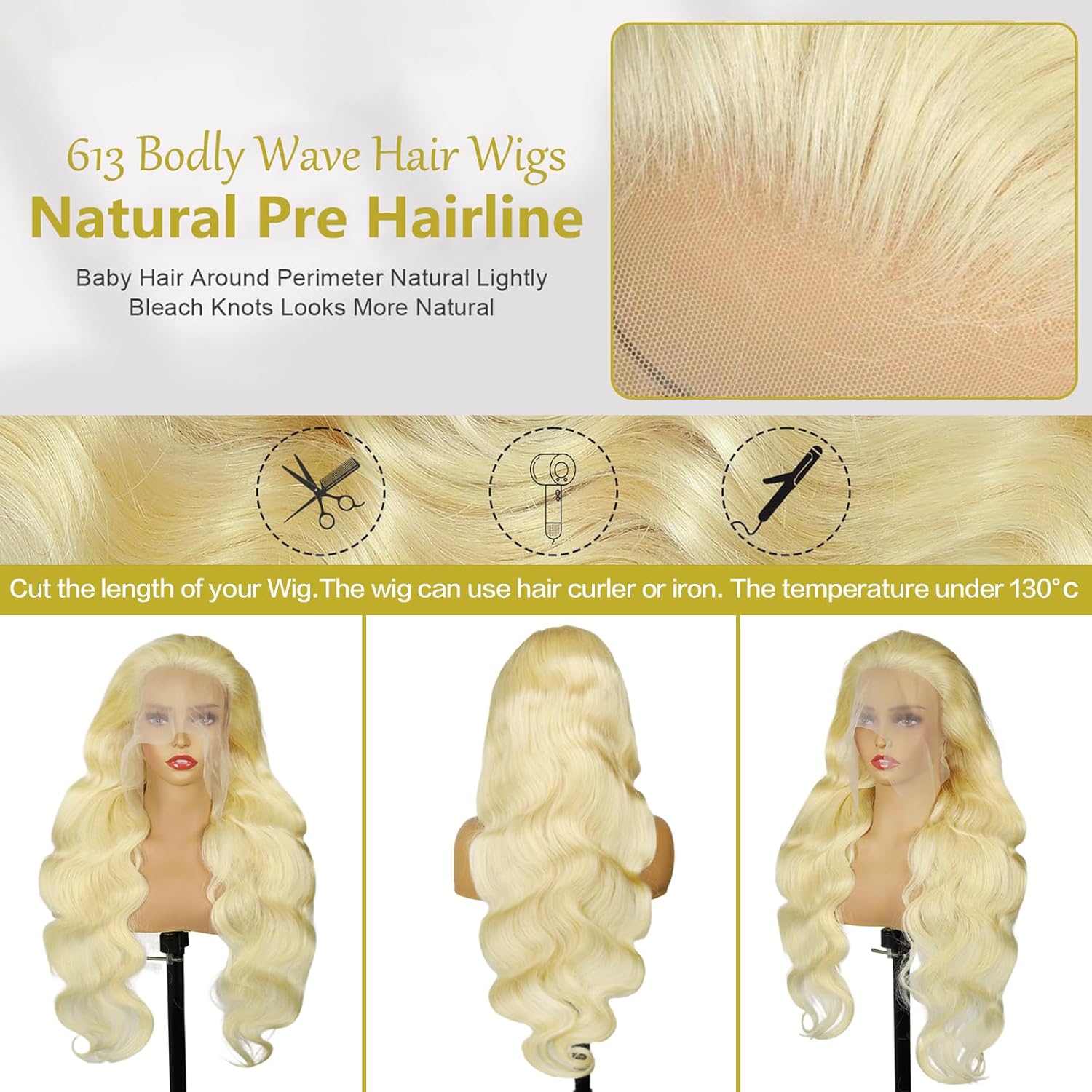30 Inch 13x6 613 Lace Front Wig Human Hair Body Wave Blonde Lace Front Wigs Human Hair Pre-Plucked Bleached 200% Density 613 Hd Lace Frontal Wigs for Women - Image 4