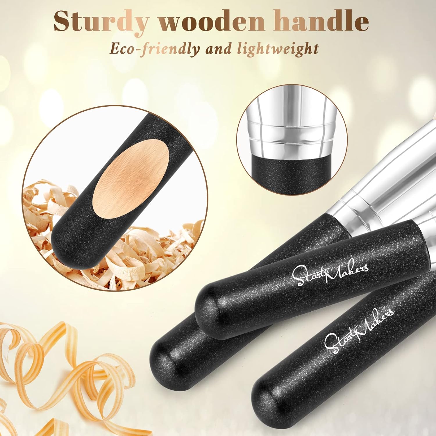 Flat Top Kabuki Foundation Brush, Makeup Brushes Foundation Brush for Liquid Makeup Blending Mineral Cream Powder Buffing Stippling Flawless Face Brush (Black) - Image 4