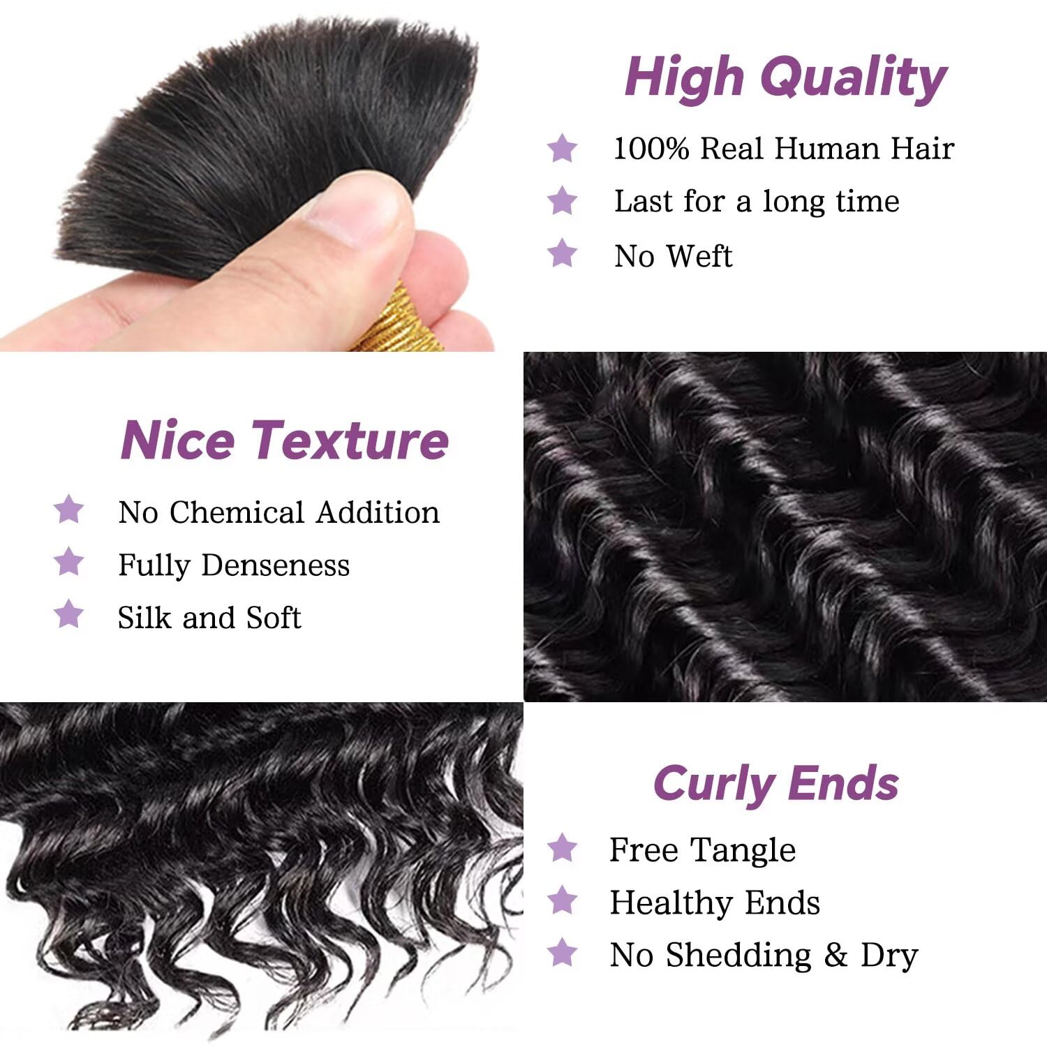 Human Braiding Hair For Boho Braids 120g Deep Wave Bulk Human Hair for Braiding Knotless 12A 100% Unprocessed Brazilian Virgin Hair Extensions Bulk Bohemian 3 Bundles Natural Color 18inch - Image 2