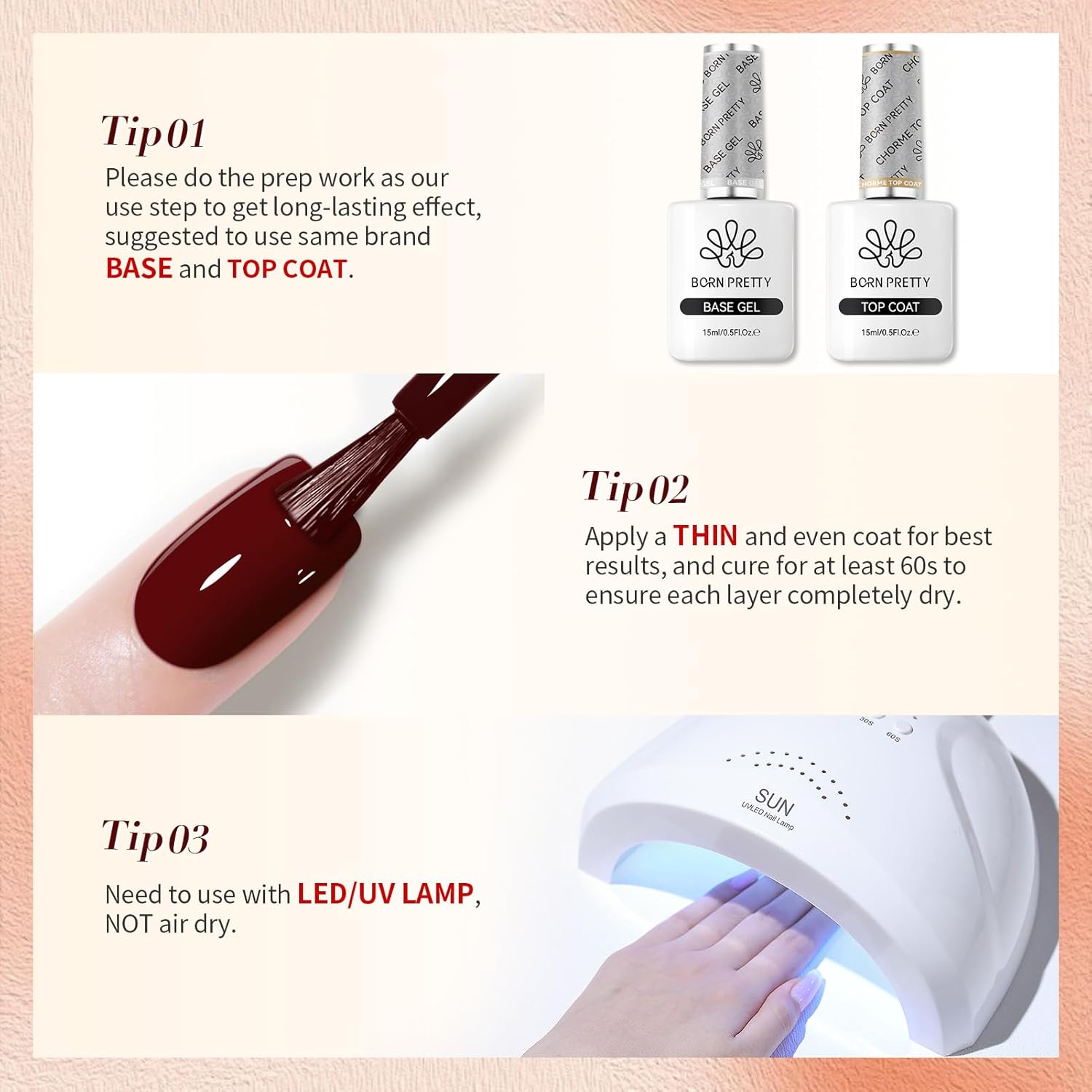 Born Pretty Red Burgundy Gel Nail Polish Dark Wine Red Color Nail Art Design Manicure DIY Salon Home 15ml - Image 9