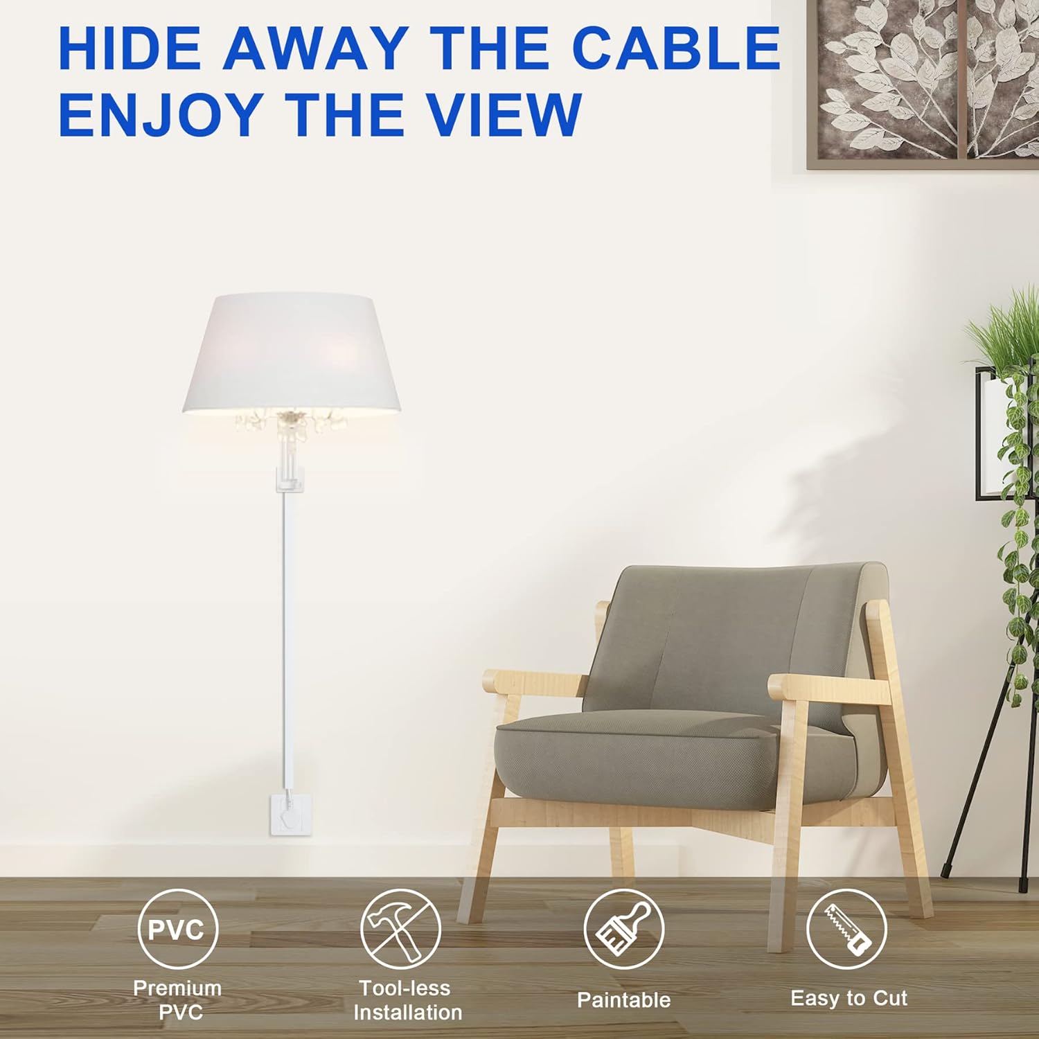 Cord Hider for One Wire, 102in Cable Hider Concealer, Paintable Wall Wire Covers, PVC Cable Management Raceway for A Thick Extension Cord, 6 x L17in W0.59 H0.4in, White - Image 4