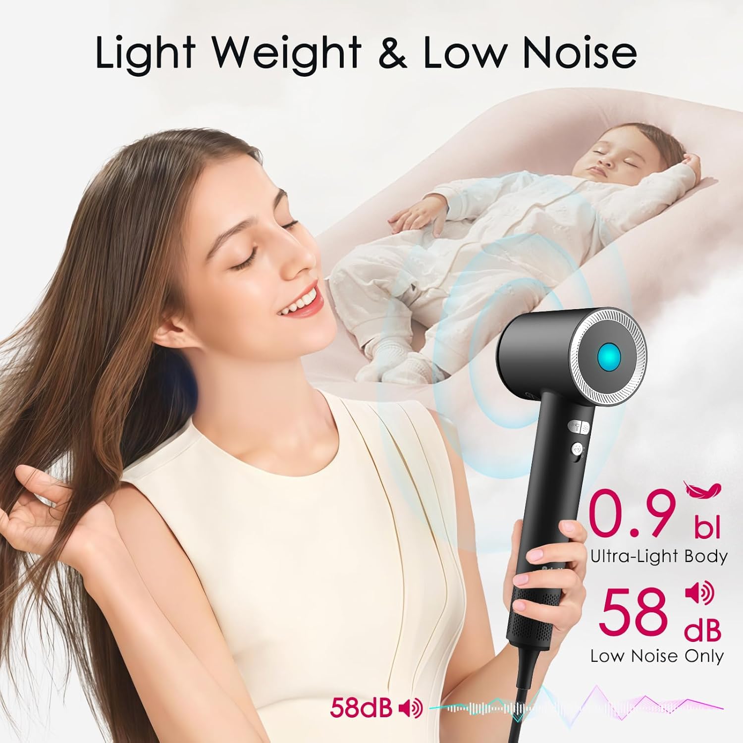 Professional Hair Dryer Ionic Hair Dryer High Speed Blow Dryer with Essential Oil 160000 RPM Fast Drying 1500W Brushless Motor Low Noise Travel Dryer 4 Temps & 2 Speeds - Image 6
