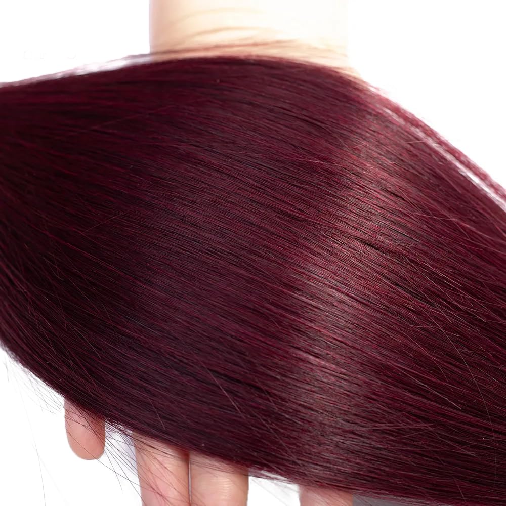 99j Burgundy Bundles Human Hair Straight Bundles Human Hair 28 30 32 Inch Brazilian Hair 3 Bundle Wine Red Unprocessed Virgin Remy Hair Extensions 50 Gram Per Bundle - Image 4