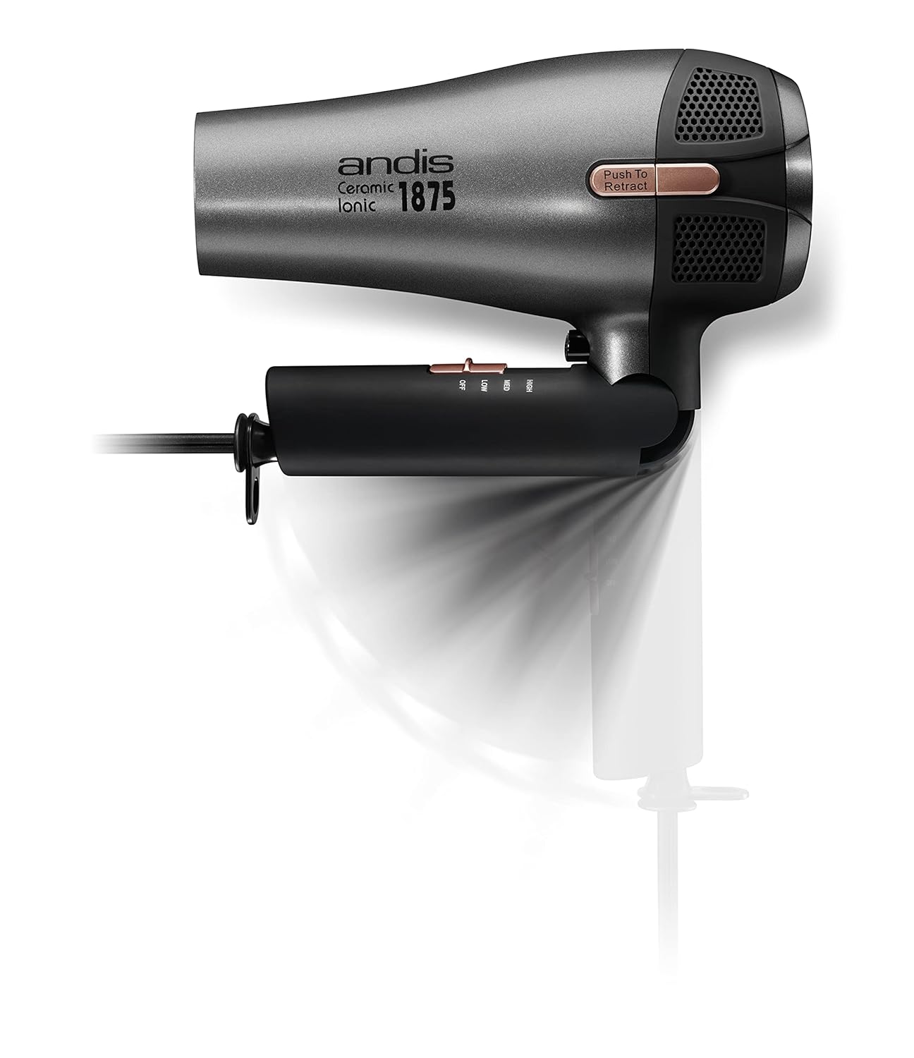 Andis 80280 Fold-n-go 1875 Watt Ceramic Ionic Dryer, Retractable Cord, Lightweight with Professional Blowout Results, Quick Drying Blow Dryer, Black/Silver - Image 8