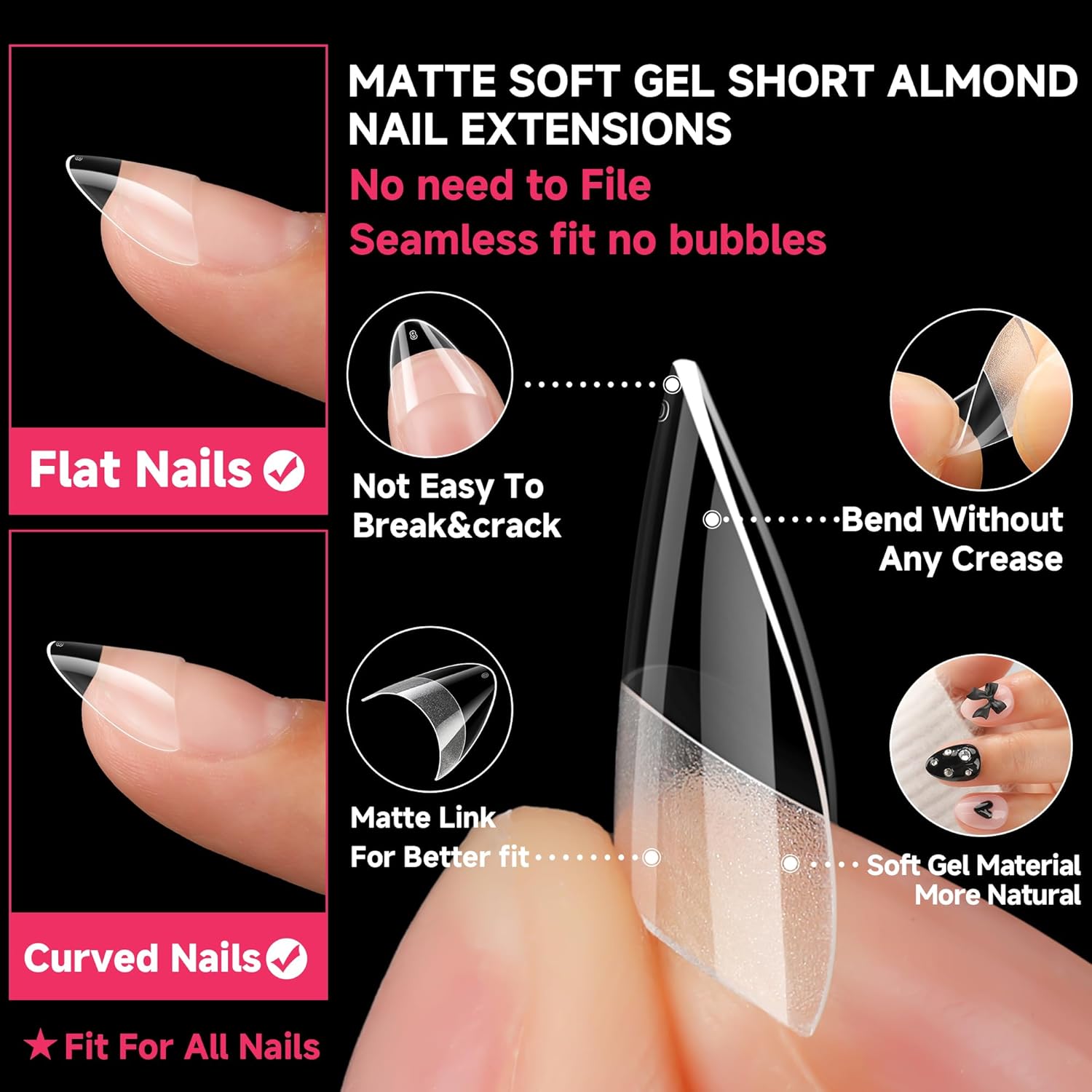 UNA GELLA Short Almond Gel Nail Tips Half Cover 504PCS Extra Short Fake Nail Tips Almond Shape 12sizes Pre Etched Salon Quality Soft Acrylic Press On Nails for Home Nails Extension - Image 4