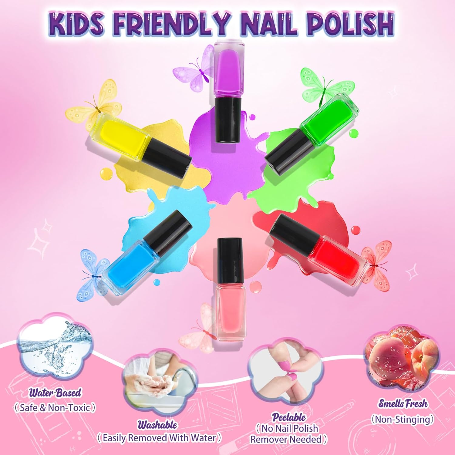 Kids Nail Polish Set for Girls, 14PCS Nail Art Kit with Nail Dryer, Non Toxic Nail Polish kit and Fake Nails for Kids, Girl Toys Age 6-8, Halloween Christmas Birthday Gifts for Girls 8-12 - Image 3